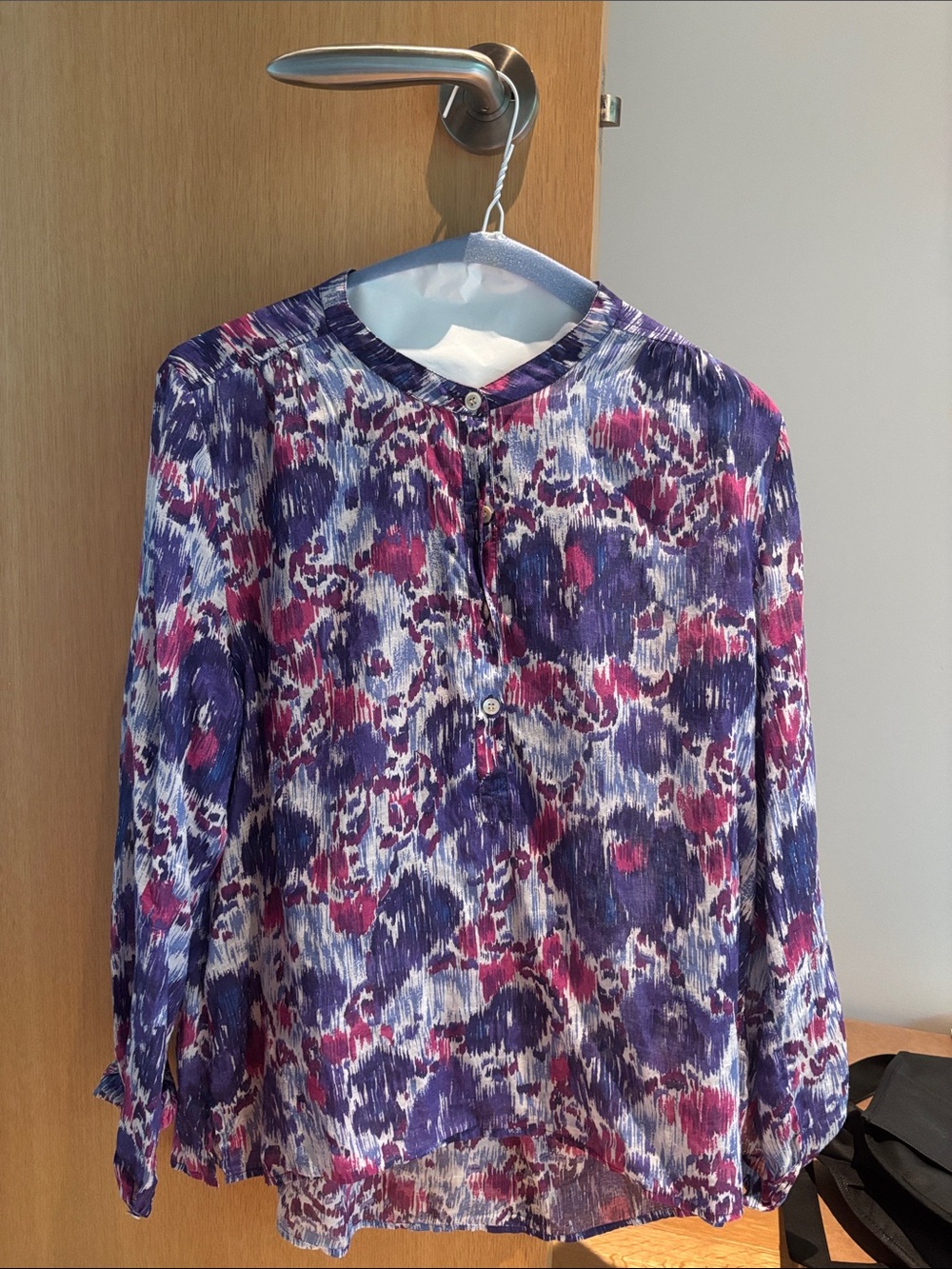 Button-Front Floral Blouse in Purple and Pink